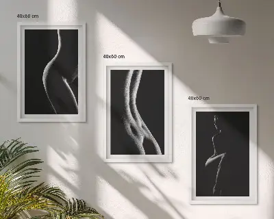 Zestaw 3 obrazów do salonu przedstawiające czarno-białe kobiece sylwetki