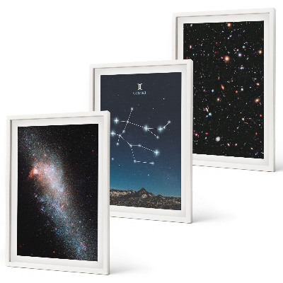 Zestaw 3 obrazów do salonu Zodiak Bliźnięta galaktyka