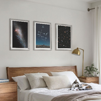 Zestaw 3 obrazów do salonu Zodiak Bliźnięta galaktyka