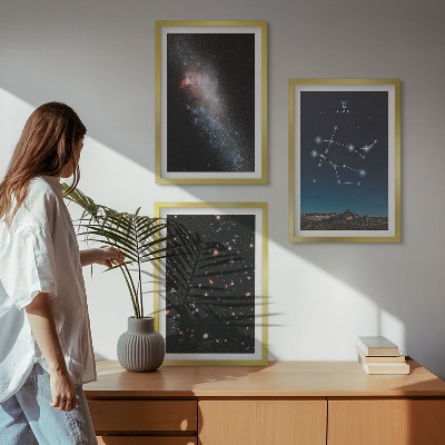 Zestaw 3 obrazów do salonu Zodiak Bliźnięta galaktyka
