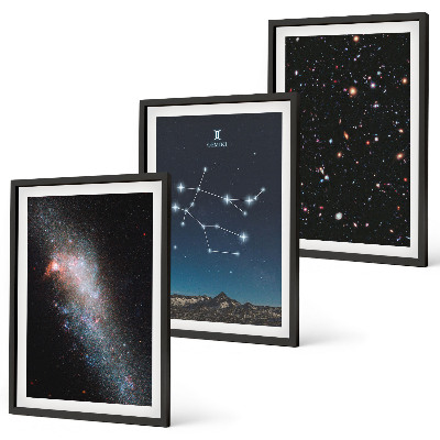 Zestaw 3 obrazów do salonu Zodiak Bliźnięta galaktyka