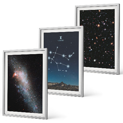 Zestaw 3 obrazów do salonu Zodiak Bliźnięta galaktyka