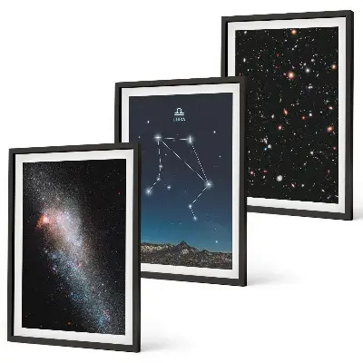 Kompozycja obrazów na ścianę kosmos z galaktyką i znakiem zodiaku waga na niebie