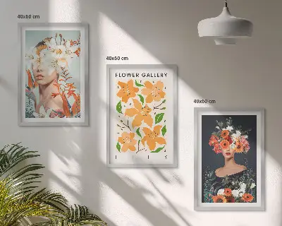 Zestaw obrazów do salonu Kwiatowe portrety z bukietami