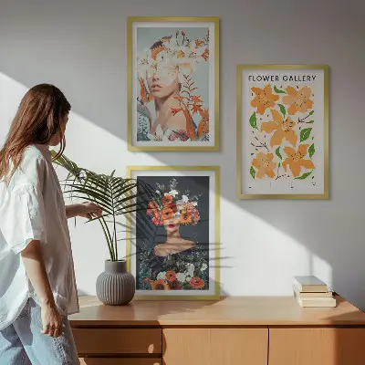 Zestaw obrazów do salonu Kwiatowe portrety z bukietami