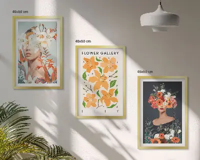 Zestaw obrazów do salonu Kwiatowe portrety z bukietami