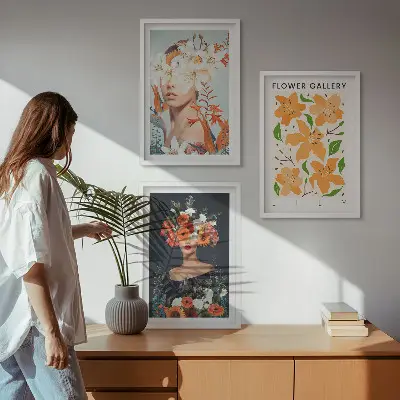 Zestaw obrazów do salonu Kwiatowe portrety z bukietami