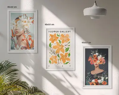 Zestaw obrazów do salonu Kwiatowe portrety z bukietami