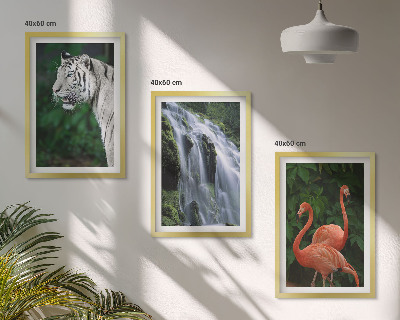 Zestaw 3 obrazów do salonu Tygrys wodospad flamingi natura