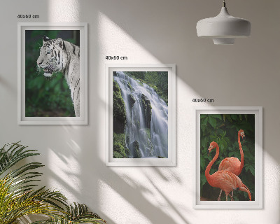 Zestaw 3 obrazów do salonu Tygrys wodospad flamingi natura
