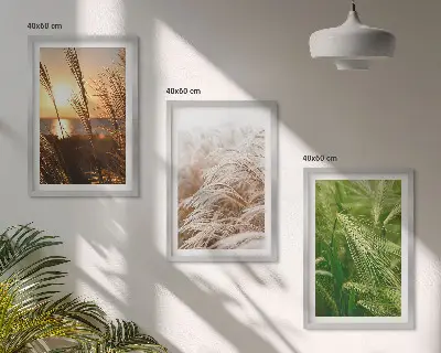 Zestaw 3 obrazów do salonu trawy w kolorach natury