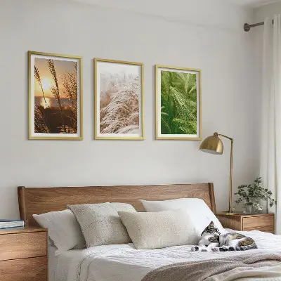 Zestaw 3 obrazów do salonu trawy w kolorach natury