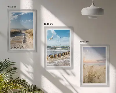 Kompozycja obrazów na ścianę plaża z piaskiem falami niebem i ptakami