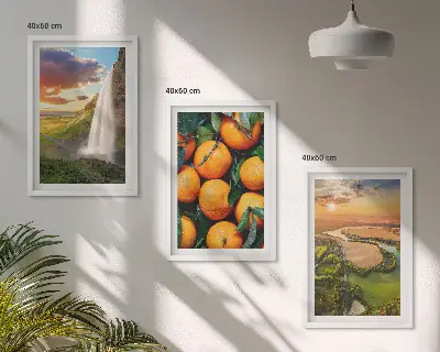 Wodospad góry pomarańcze zestaw 3 obrazów do salonu