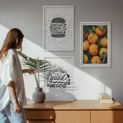 Zestaw obrazów do salonu z motywem soczystych pomarańczy w kuchni
