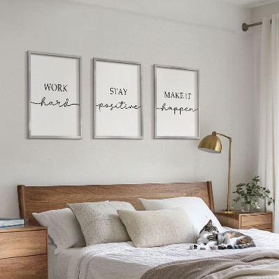 Zestaw 3 obrazów do salonu Minimalistyczne napisy motywacyjne