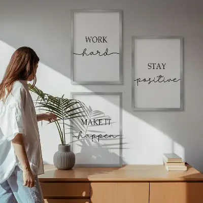 Minimalistyczne napisy motywacyjne zestaw 3 obrazów do salonu