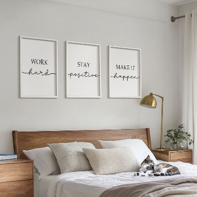 Zestaw 3 obrazów do salonu Minimalistyczne napisy motywacyjne