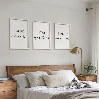 Minimalistyczne napisy motywacyjne zestaw 3 obrazów do salonu