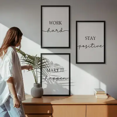 Minimalistyczne napisy motywacyjne zestaw 3 obrazów do salonu