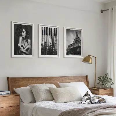 Zestaw 3 obrazów do salonu Portret kobiety z różą Eiffla