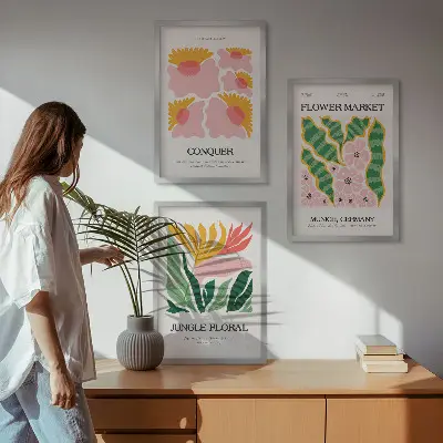 Kompozycja obrazów na ścianę nowoczesne postery z motywem kwiatów i liści