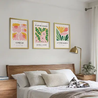 Kompozycja obrazów na ścianę nowoczesne postery z motywem kwiatów i liści