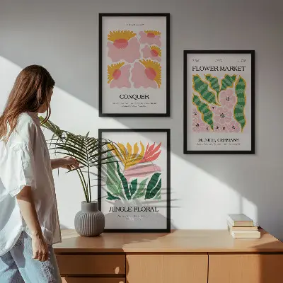 Kompozycja obrazów na ścianę nowoczesne postery z motywem kwiatów i liści