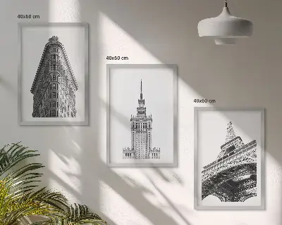 Kompozycja obrazów na ścianę architektoniczne czarno-białe budowle