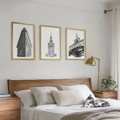 Kompozycja obrazów na ścianę architektoniczne czarno-białe budowle