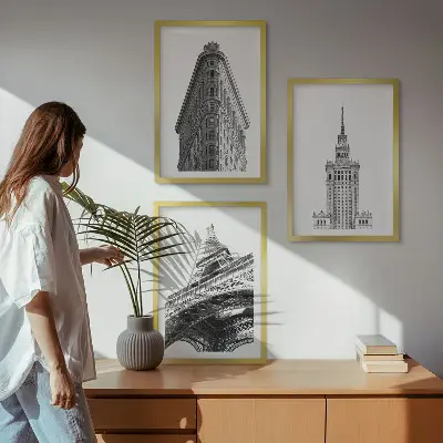 Kompozycja obrazów na ścianę architektoniczne czarno-białe budowle