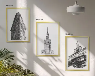 Kompozycja obrazów na ścianę architektoniczne czarno-białe budowle