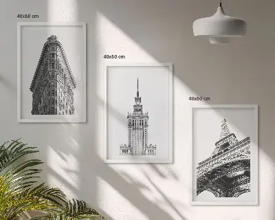Kompozycja obrazów na ścianę architektoniczne czarno-białe budowle