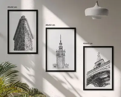Kompozycja obrazów na ścianę architektoniczne czarno-białe budowle