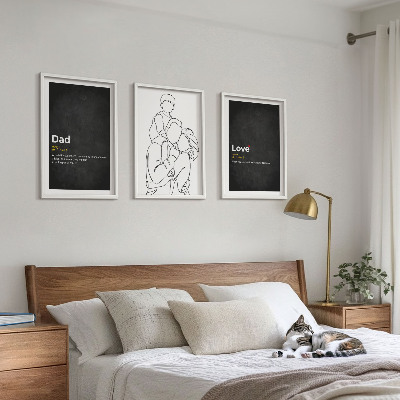 Zestaw 3 obrazów do salonu Rodzina line-art miłość ojcostwo