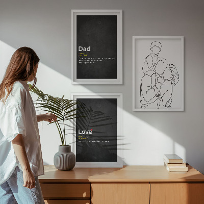 Zestaw 3 obrazów do salonu Rodzina line-art miłość ojcostwo
