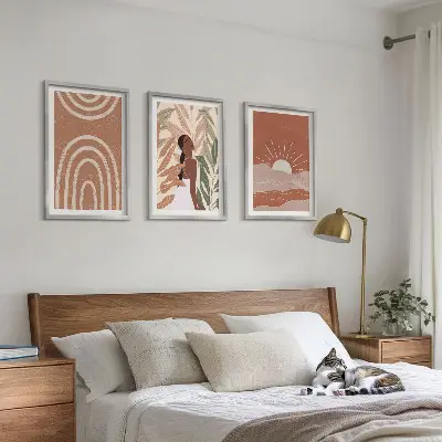 Zestaw obrazów do salonu Boho abstrakcyjne kształty