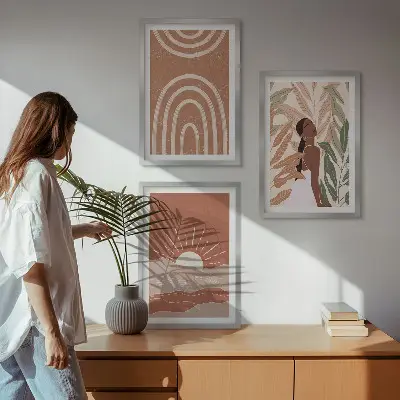 Zestaw obrazów do salonu Boho abstrakcyjne kształty