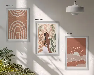 Zestaw obrazów do salonu Boho abstrakcyjne kształty