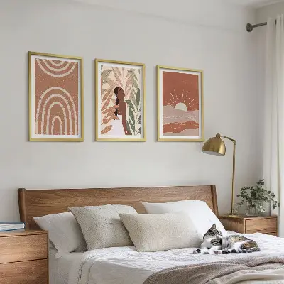 Zestaw obrazów do salonu Boho abstrakcyjne kształty