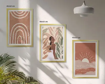Zestaw obrazów do salonu Boho abstrakcyjne kształty