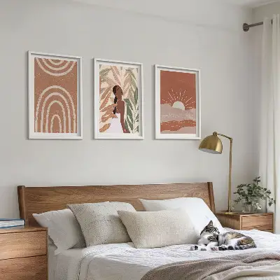 Zestaw obrazów do salonu Boho abstrakcyjne kształty
