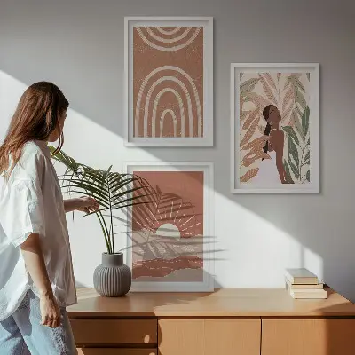 Zestaw obrazów do salonu Boho abstrakcyjne kształty