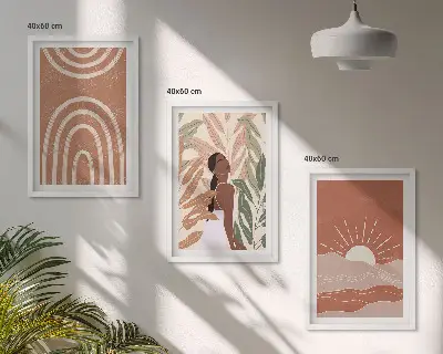 Zestaw obrazów do salonu Boho abstrakcyjne kształty