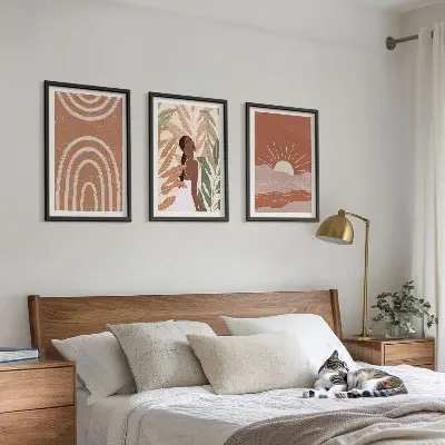 Zestaw obrazów do salonu Boho abstrakcyjne kształty