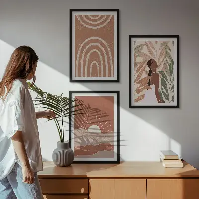 Zestaw obrazów do salonu Boho abstrakcyjne kształty