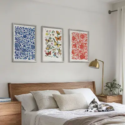Kompozycja obrazów na ścianę vintage kwiaty, motyle i ornamenty