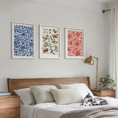 Kompozycja obrazów na ścianę vintage kwiaty, motyle i ornamenty