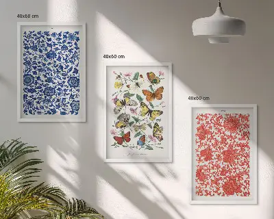 Kompozycja obrazów na ścianę vintage kwiaty, motyle i ornamenty