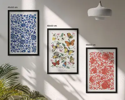Kompozycja obrazów na ścianę vintage kwiaty, motyle i ornamenty